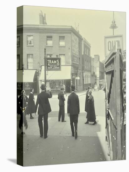 Pedestrians and Tram Sign Outside Waterloo Station, Lambeth, London, 1929-null-Stretched Canvas