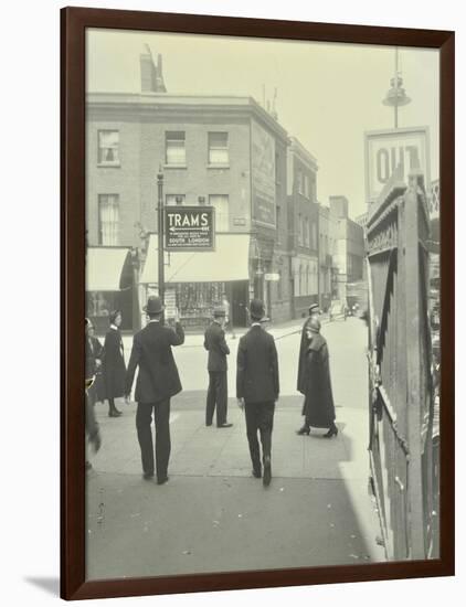 Pedestrians and Tram Sign Outside Waterloo Station, Lambeth, London, 1929-null-Framed Photographic Print