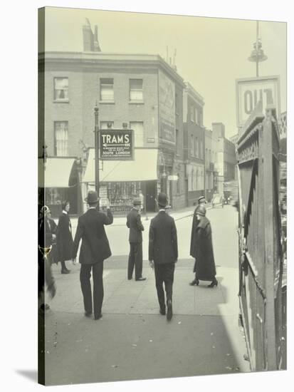 Pedestrians and Tram Sign Outside Waterloo Station, Lambeth, London, 1929-null-Stretched Canvas