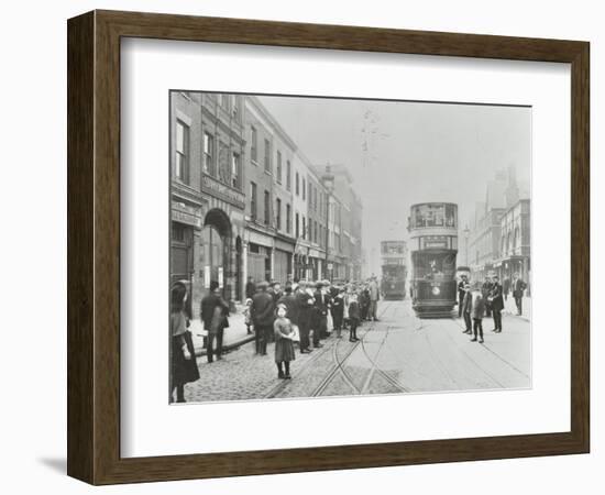 Pedestrians and Trams in Commercial Street, Stepney, London, 1907-null-Framed Photographic Print