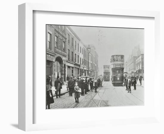 Pedestrians and Trams in Commercial Street, Stepney, London, 1907-null-Framed Photographic Print