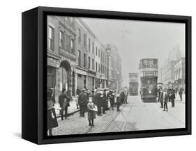 Pedestrians and Trams in Commercial Street, Stepney, London, 1907-null-Framed Stretched Canvas