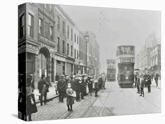 Pedestrians and Trams in Commercial Street, Stepney, London, 1907-null-Stretched Canvas