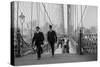 Pedestrians Cross the Brooklyn Bridge-null-Stretched Canvas