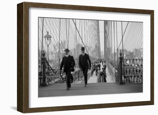 Pedestrians Cross the Brooklyn Bridge-null-Framed Art Print