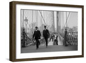 Pedestrians Cross the Brooklyn Bridge-null-Framed Art Print