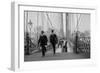 Pedestrians Cross the Brooklyn Bridge-null-Framed Art Print