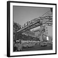 Pedestrians Cross Virginia Street as the Arch That Proclaims Reno: the Biggest Little City-null-Framed Photographic Print