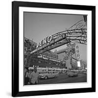 Pedestrians Cross Virginia Street as the Arch That Proclaims Reno: the Biggest Little City-null-Framed Photographic Print