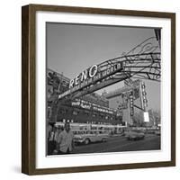 Pedestrians Cross Virginia Street as the Arch That Proclaims Reno: the Biggest Little City-null-Framed Photographic Print