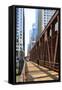 Pedestrians Crossing a Bridge over the Chicago River, Chicago, Illinois, United States of America-Amanda Hall-Framed Stretched Canvas