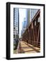 Pedestrians Crossing a Bridge over the Chicago River, Chicago, Illinois, United States of America-Amanda Hall-Framed Photographic Print