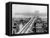 Pedestrians Crossing East River Using Brooklyn Bridge-null-Framed Stretched Canvas