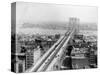 Pedestrians Crossing East River Using Brooklyn Bridge-null-Stretched Canvas