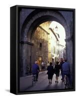 Pedestrians Entering Archway, Lucca, Italy-Merrill Images-Framed Stretched Canvas