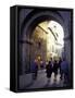 Pedestrians Entering Archway, Lucca, Italy-Merrill Images-Framed Stretched Canvas