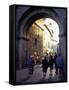 Pedestrians Entering Archway, Lucca, Italy-Merrill Images-Framed Stretched Canvas