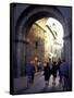 Pedestrians Entering Archway, Lucca, Italy-Merrill Images-Framed Stretched Canvas