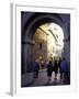 Pedestrians Entering Archway, Lucca, Italy-Merrill Images-Framed Premium Photographic Print