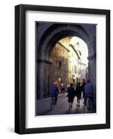 Pedestrians Entering Archway, Lucca, Italy-Merrill Images-Framed Photographic Print