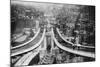 Pedestrians on Footbridge During Construction of Manhattan Bridge-null-Mounted Photographic Print