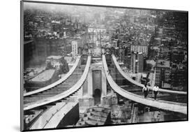 Pedestrians on Footbridge During Construction of Manhattan Bridge-null-Mounted Photographic Print