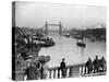 Pedestrians on London Bridge Watch Boats and Barges Being Unloaded-null-Stretched Canvas