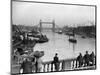 Pedestrians on London Bridge Watch Boats and Barges Being Unloaded-null-Mounted Photographic Print
