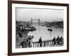 Pedestrians on London Bridge Watch Boats and Barges Being Unloaded-null-Framed Photographic Print