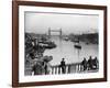 Pedestrians on London Bridge Watch Boats and Barges Being Unloaded-null-Framed Photographic Print