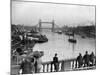 Pedestrians on London Bridge Watch Boats and Barges Being Unloaded-null-Mounted Photographic Print