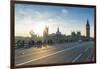 Pedestrians on Westminster Bridge with Houses of Parliament and Big Ben at sunset, London, England,-Fraser Hall-Framed Photographic Print