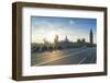 Pedestrians on Westminster Bridge with Houses of Parliament and Big Ben at sunset, London, England,-Fraser Hall-Framed Photographic Print