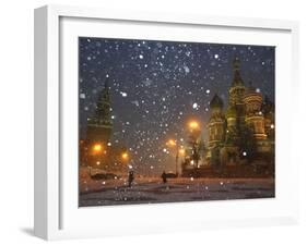 Pedestrians Pass by the Moscow Kremlin-null-Framed Premium Photographic Print