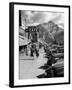 Pedestrians Walking Along Main Street in Resort Town with Cascade Mountain in the Background-Andreas Feininger-Framed Photographic Print