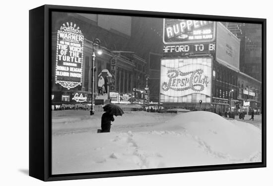 Pedestrians Walking Through Heavy Snow at Night in New York City, December 26-27, 1947-Al Fenn-Framed Stretched Canvas