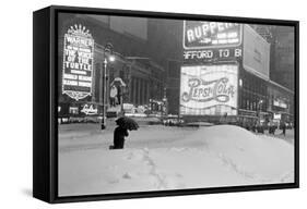 Pedestrians Walking Through Heavy Snow at Night in New York City, December 26-27, 1947-Al Fenn-Framed Stretched Canvas
