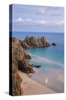 Pednvounder Beach and Logan Rock from the Clifftops Near Treen, Porthcurno, Cornwall-Adam Burton-Stretched Canvas