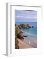 Pednvounder Beach and Logan Rock from the Clifftops Near Treen, Porthcurno, Cornwall-Adam Burton-Framed Photographic Print