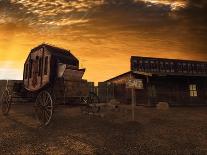 Old West 3D Illustration, Carriage and House at Sunset-Pedro Turrini Neto-Art Print