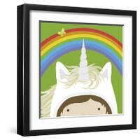 Peek-a-Boo Unicorn-Yuko Lau-Framed Art Print