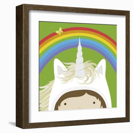 Peek-a-Boo Unicorn-Yuko Lau-Framed Art Print