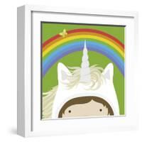 Peek-a-Boo Unicorn-Yuko Lau-Framed Art Print