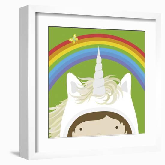 Peek-a-Boo Unicorn-Yuko Lau-Framed Art Print