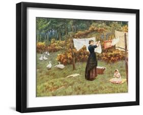 Pegging Out the Washing in the English Countryside-null-Framed Art Print