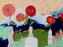 Yellow Flower Blue Bottle-Peggy Brown-Stretched Canvas