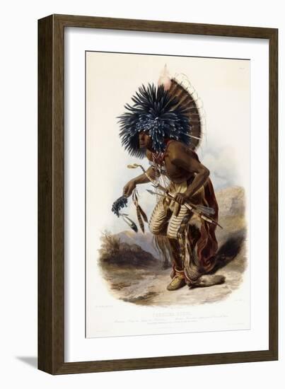 Pehriska-Rupha: Moennitarri Warrior in the Costume of the Dog Danse, 1839-1841-Karl Bodmer-Framed Giclee Print