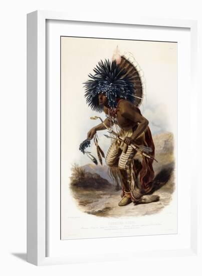 Pehriska-Rupha: Moennitarri Warrior in the Costume of the Dog Danse, 1839-1841-Karl Bodmer-Framed Giclee Print