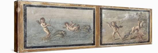 Peinture murale romaine : amours à la course et à la chasse-null-Stretched Canvas