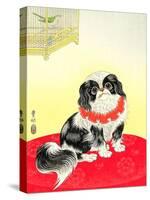 Pekingese Dog and Bush Warbler-Koson Ohara-Stretched Canvas
